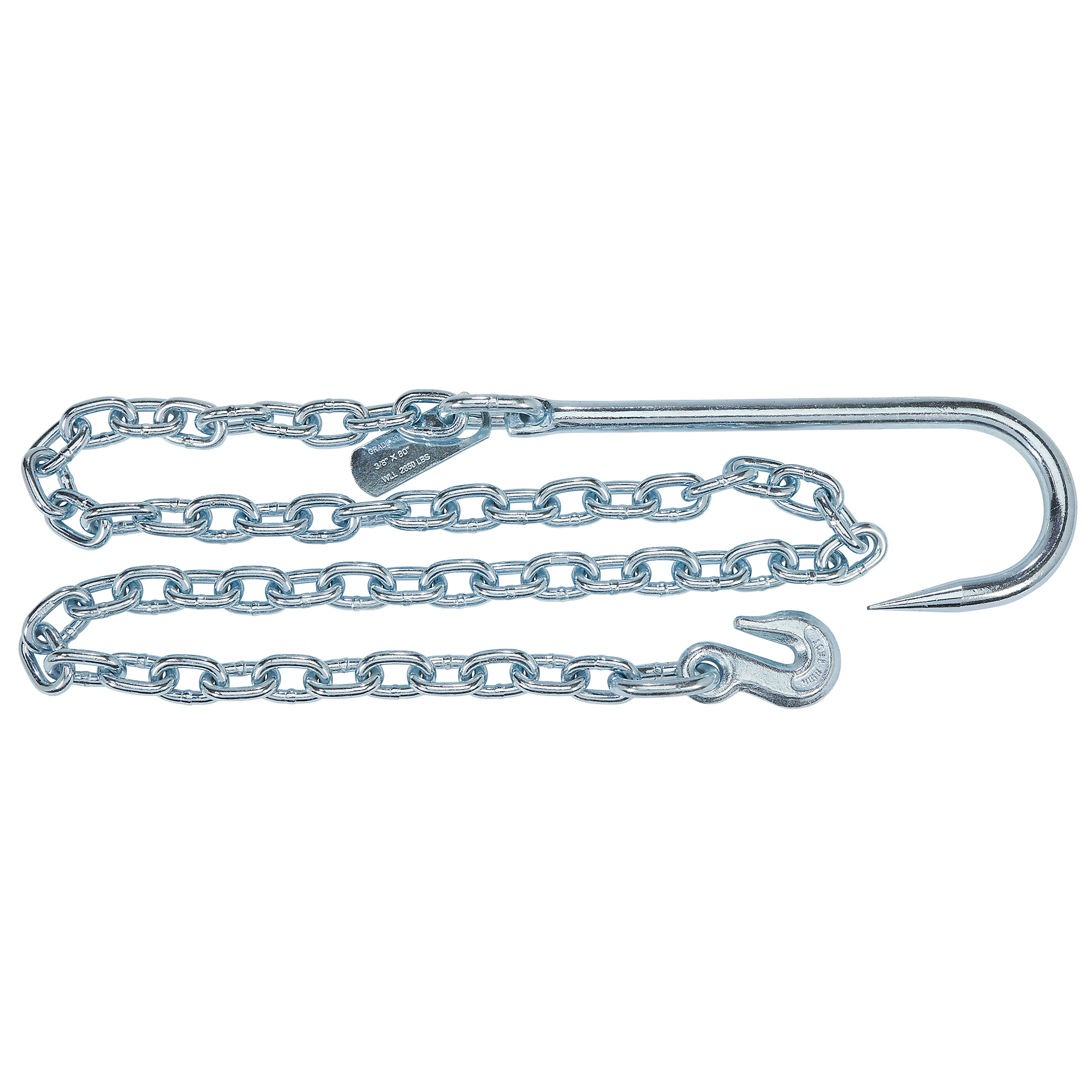 Ultra-Tow 3/8in. x 80in. Tow Chain with 15in. Grabhook, G30, 2650-Lb. Working Load, 80in.L, Carbon Steel